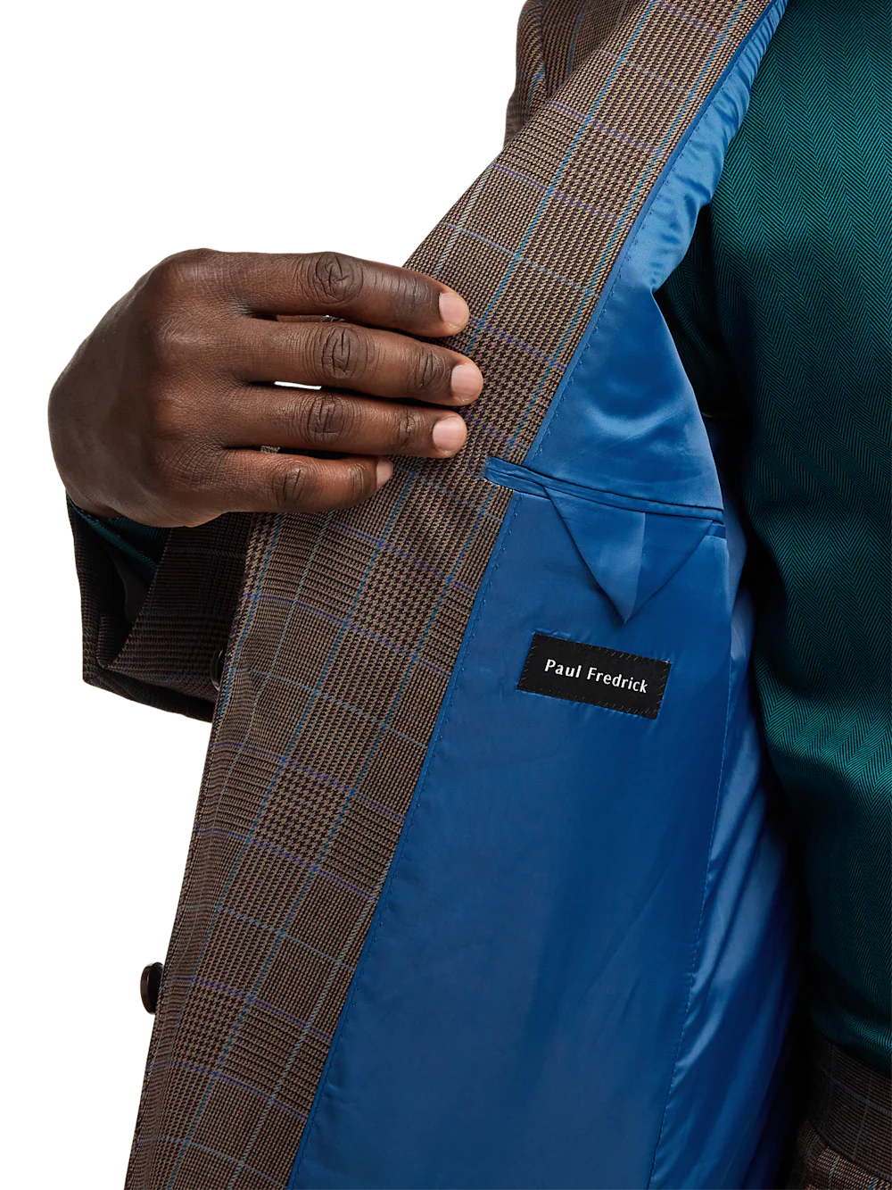 Wool Blend Plaid Single Breasted Notch Lapel Suit Jacket - Brown/blue - Image 4