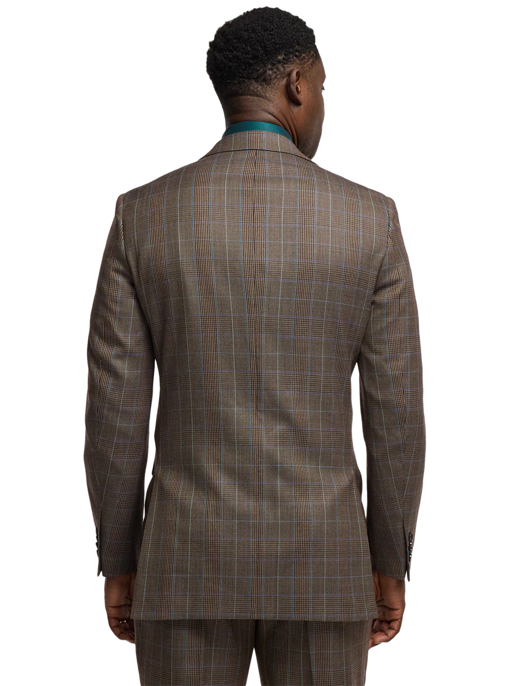 Wool Blend Plaid Single Breasted Notch Lapel Suit Jacket - Brown/blue - Image 7