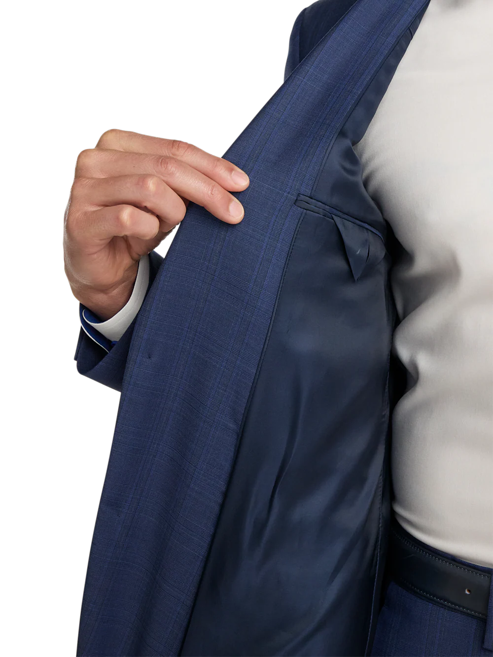 Wool Blend Plaid Single Breasted Notch Lapel Suit Jacket - Blue - Image 4
