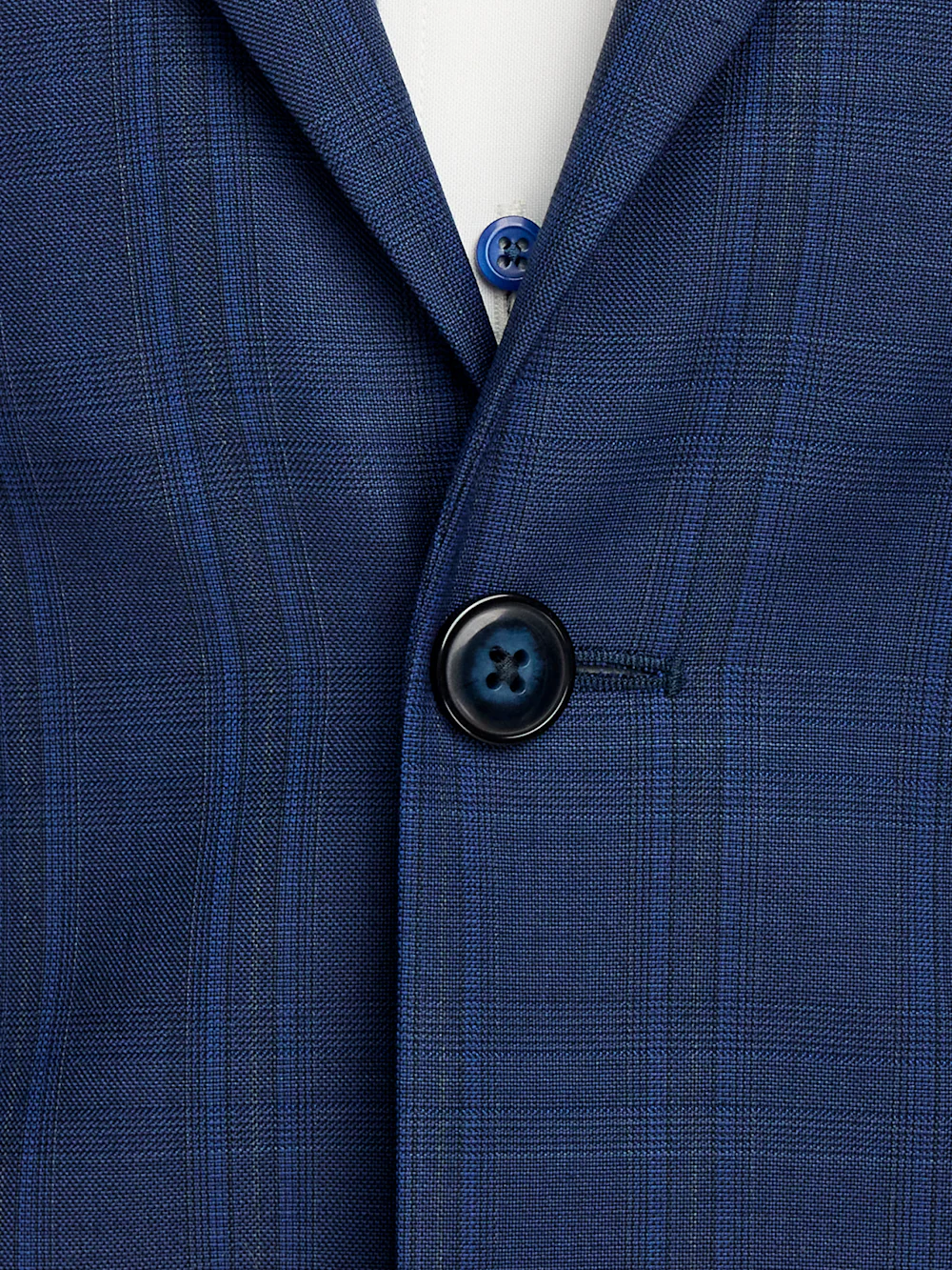 Wool Blend Plaid Single Breasted Notch Lapel Suit Jacket - Blue - Image 5