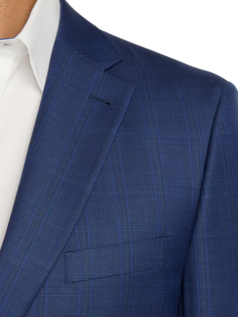 Wool Blend Plaid Single Breasted Notch Lapel Suit Jacket - Blue - Image 6
