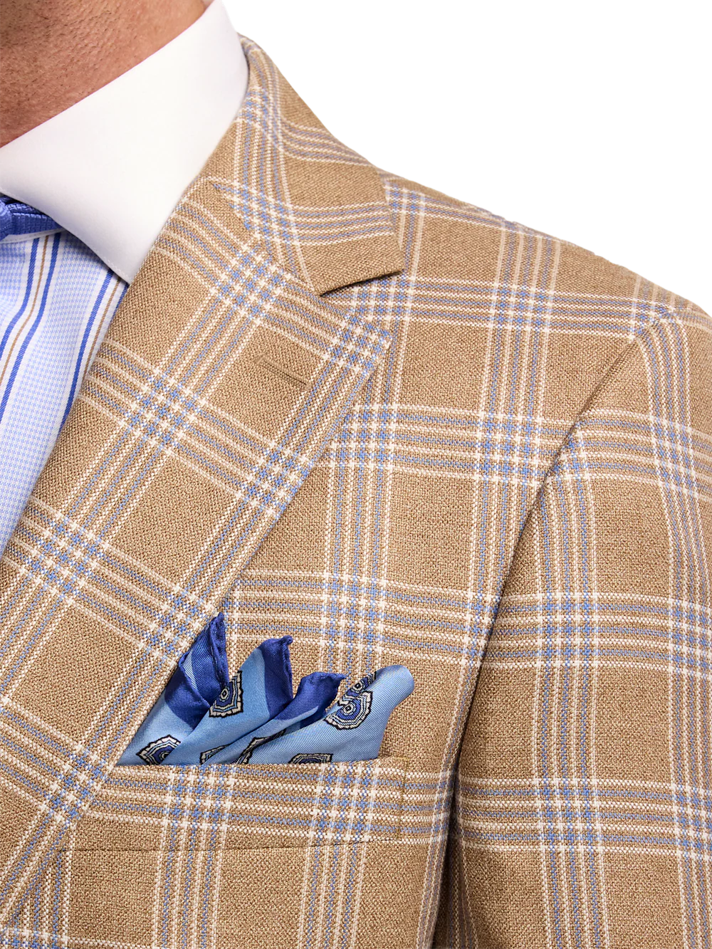 Wool Blend Plaid Single Breasted Notch Lapel Suit Jacket - Brown - Image 6