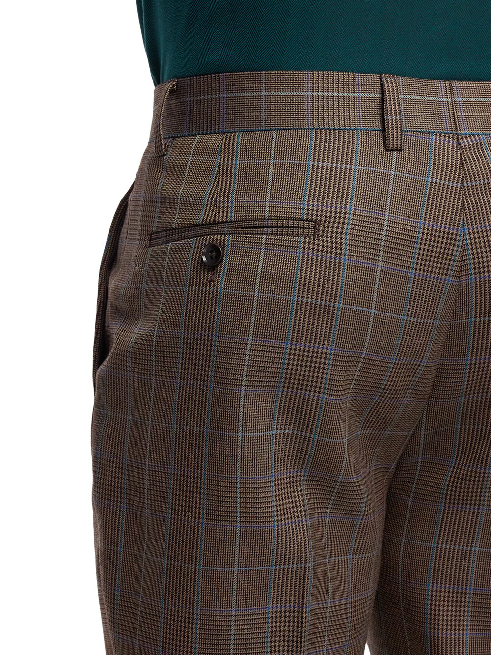 Wool Blend Plaid Single Pleat Suit Pants - Brown/blue - Image 4