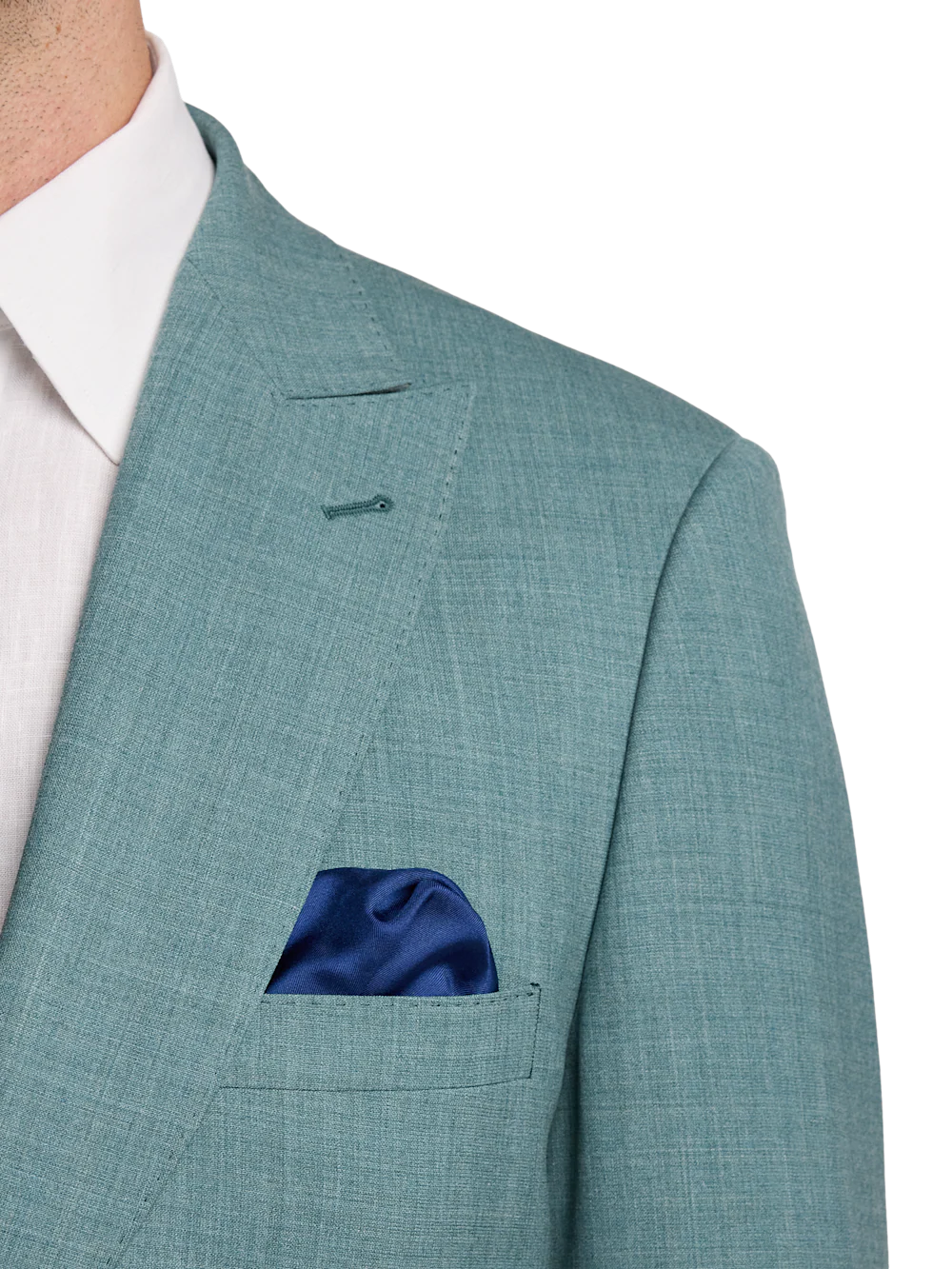 Wool Blend Single Breasted Peak Lapel Suit - Teal - Image 6