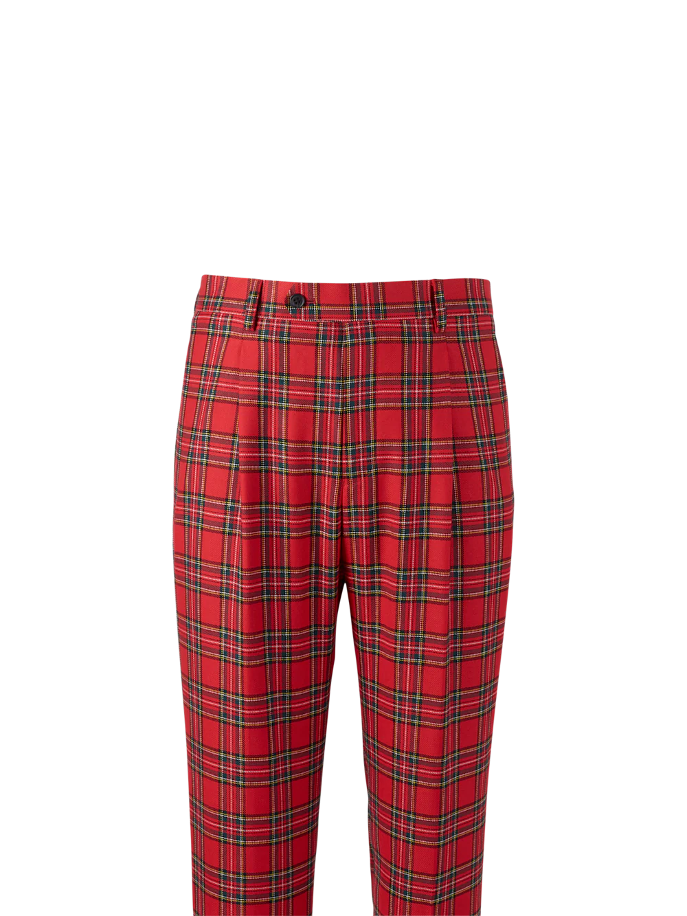 Wool Blend Tartan Single Pleated Pant - Red Multi - Image 2