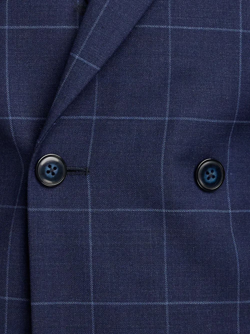 Wool Blend Windowpane Double Breasted Peak Lapel Sport Coat - Blue - Image 5