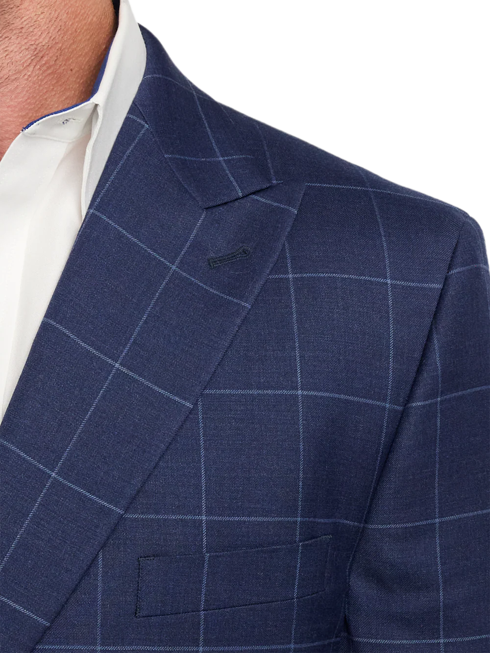 Wool Blend Windowpane Double Breasted Peak Lapel Sport Coat - Blue - Image 6