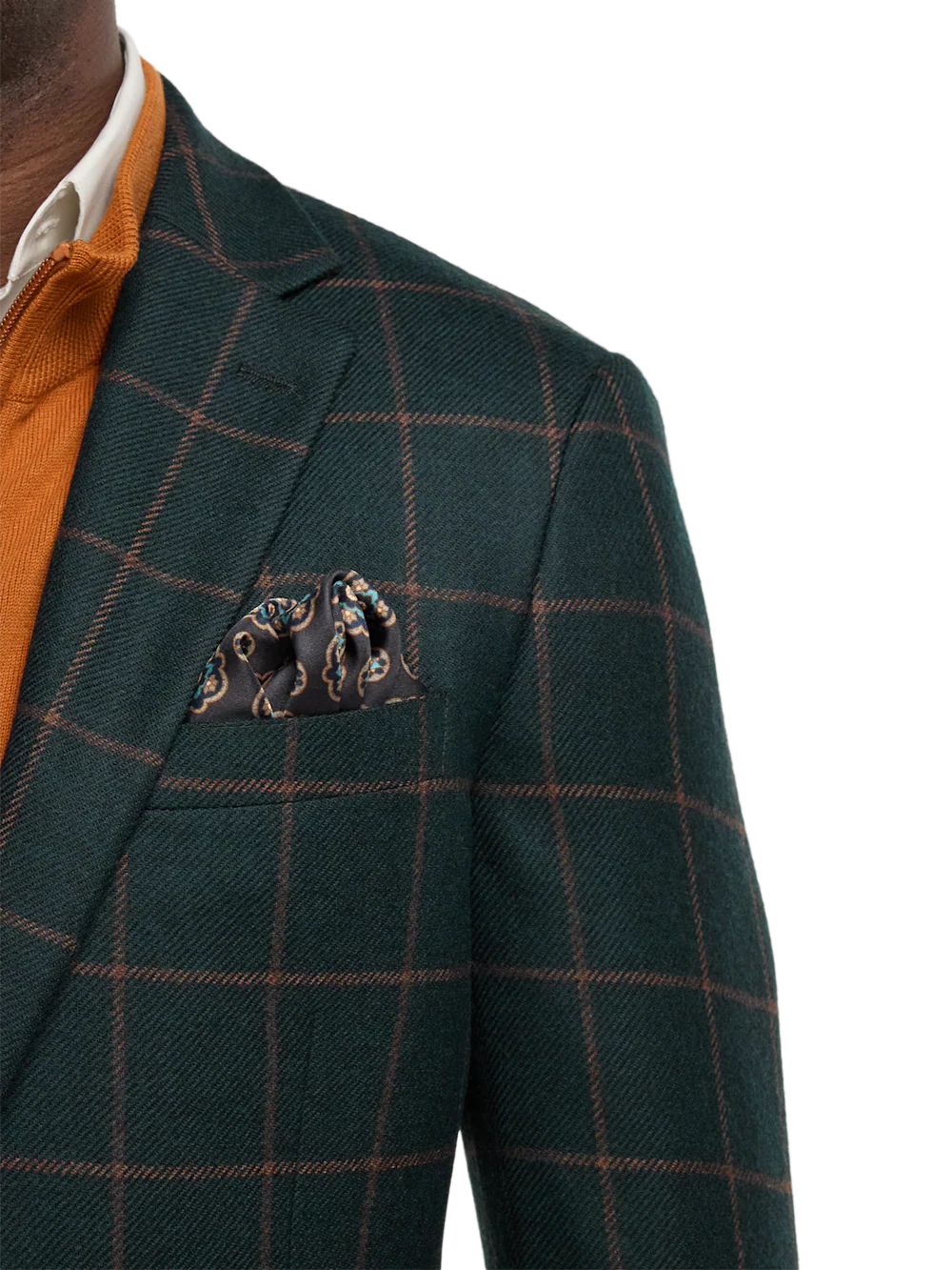 Wool Blend Windowpane Single Breasted Notch Lapel Sport Coat - Dark Green - Image 6