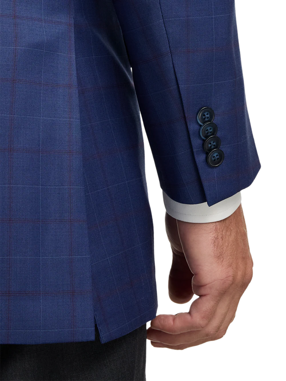 Wool Blend Windowpane Single Breasted Peak Lapel Sport Coat - Blue - Image 2