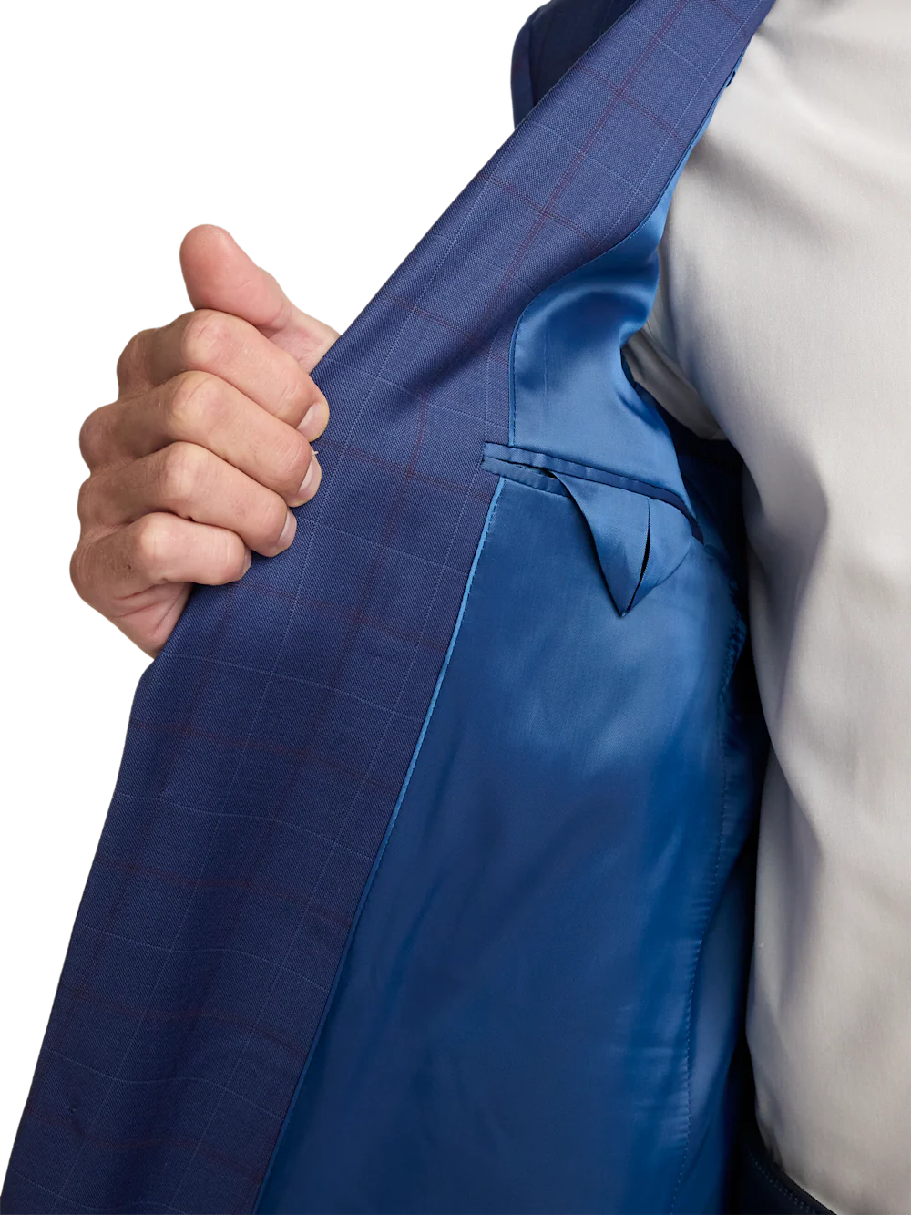 Wool Blend Windowpane Single Breasted Peak Lapel Sport Coat - Blue - Image 3