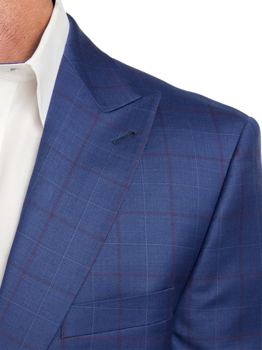 Wool Blend Windowpane Single Breasted Peak Lapel Sport Coat - Blue - Image 5
