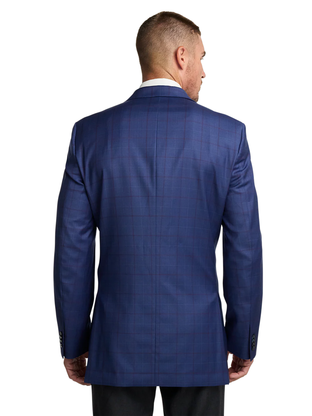 Wool Blend Windowpane Single Breasted Peak Lapel Sport Coat - Blue - Image 6
