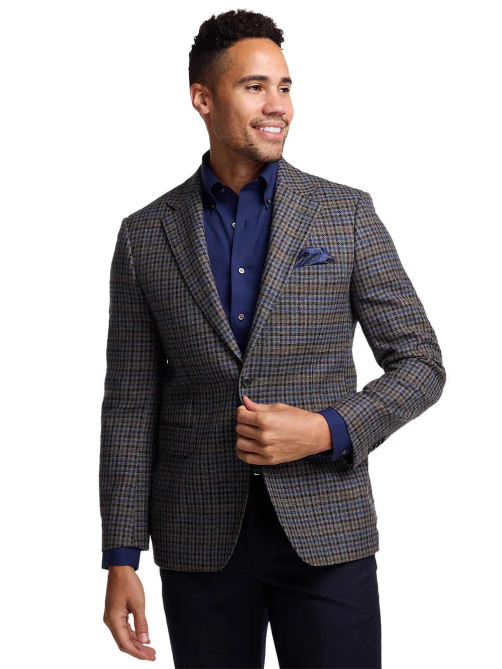 Wool Check Single Breasted Notch Lapel Sport Coat - Grey Multi - Image 2