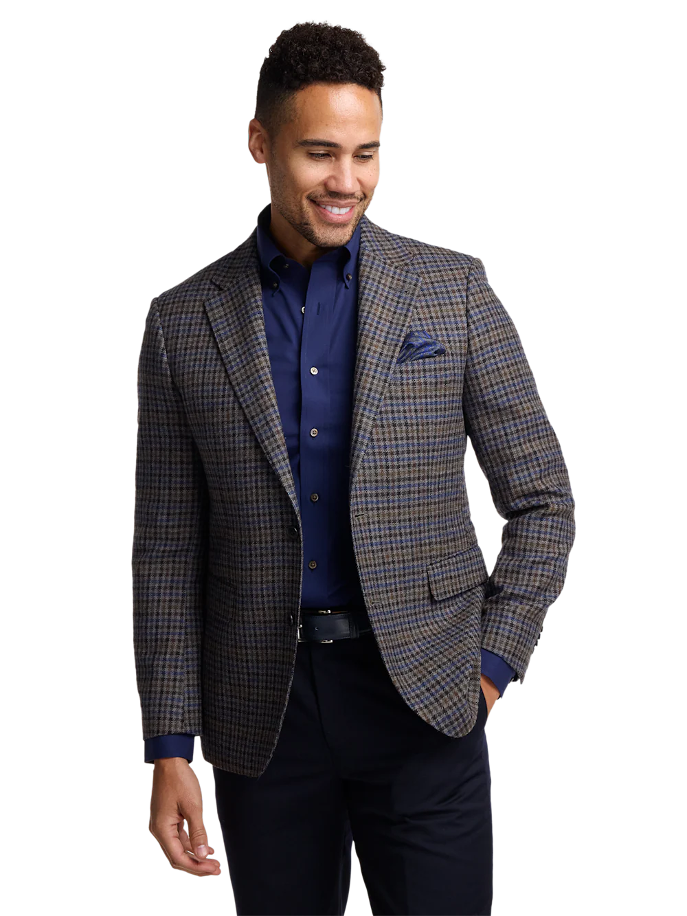 Wool Check Single Breasted Notch Lapel Sport Coat - Grey Multi - Image 3