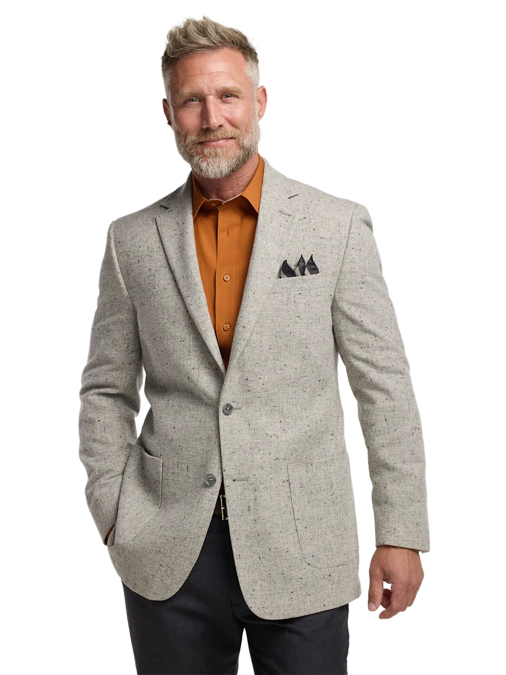 Wool Donegal Single Breasted Notch Lapel Sport Coat - Grey - Image 2
