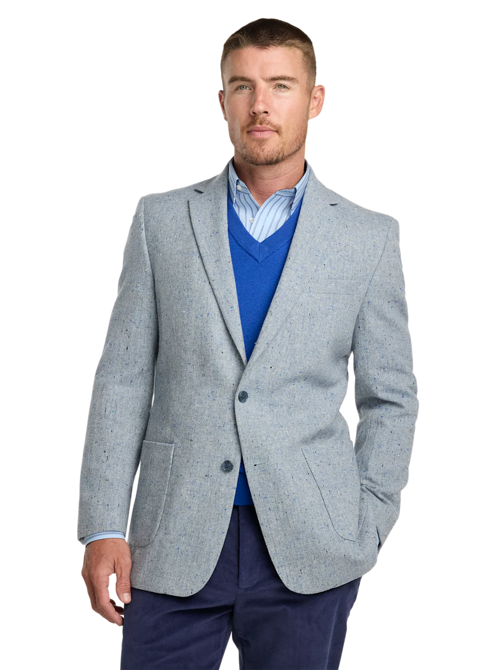 Wool Donegal Single Breasted Notch Lapel Sport Coat - Light Blue - Image 2