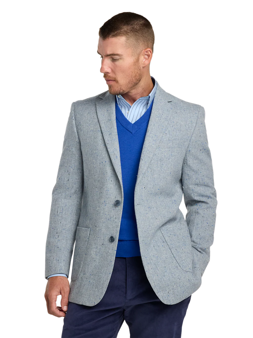 Wool Donegal Single Breasted Notch Lapel Sport Coat - Light Blue - Image 3