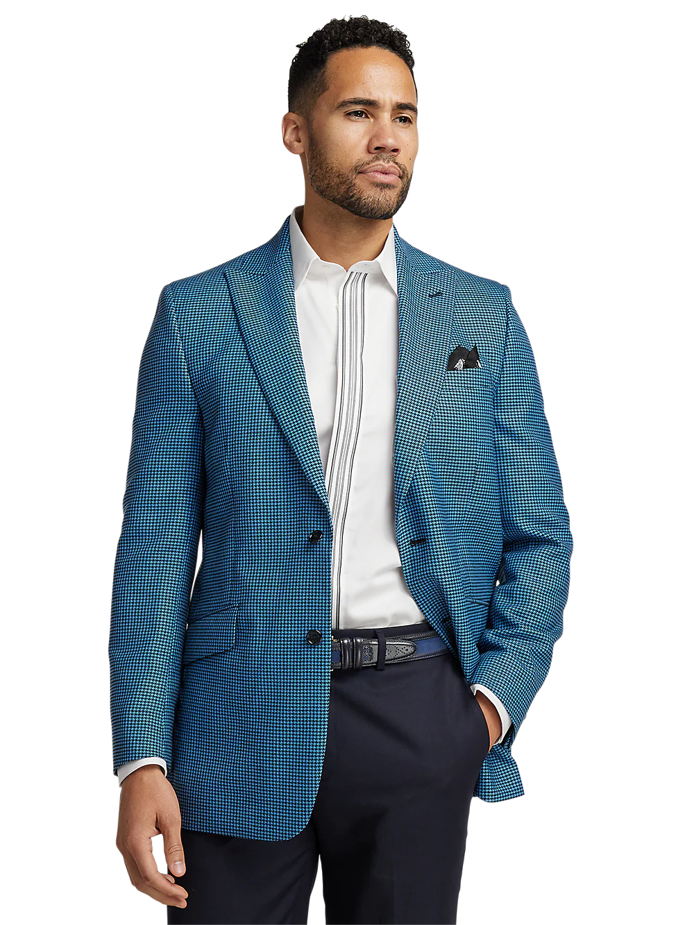 Wool Houndstooth Single Breasted Peak Lapel Sport Coat - Blue/black - Image 2