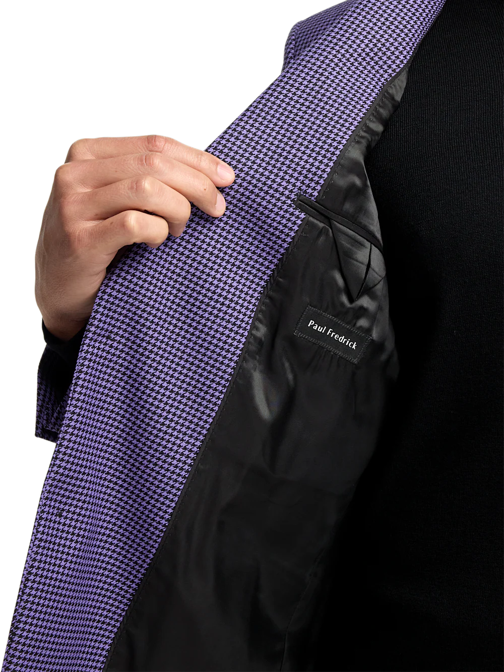 Wool Houndstooth Single Breasted Peak Lapel Sport Coat - Purple - Image 5
