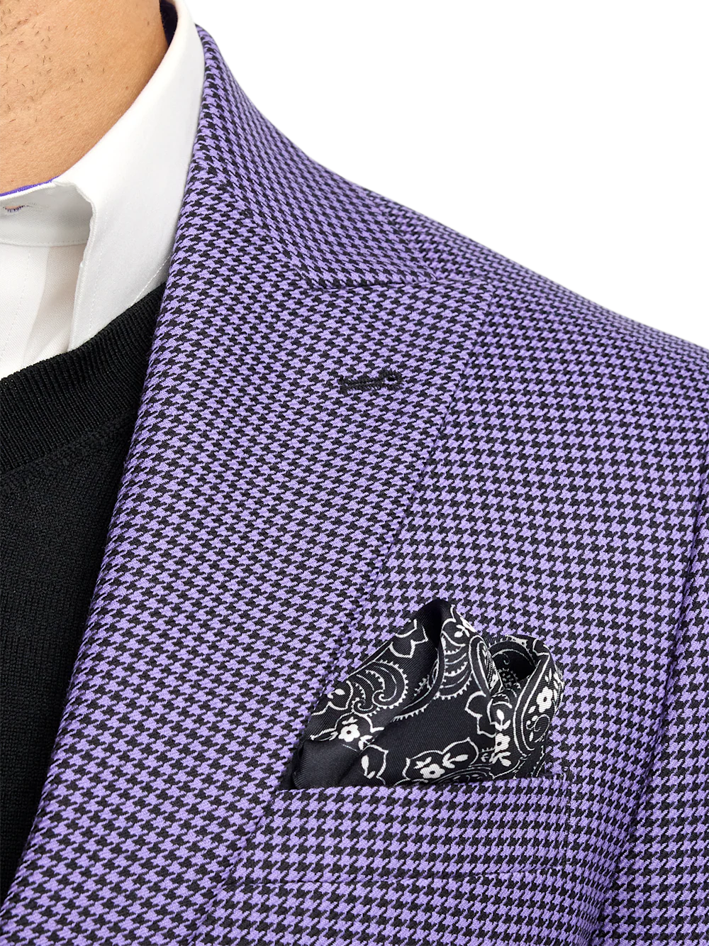 Wool Houndstooth Single Breasted Peak Lapel Sport Coat - Purple - Image 7