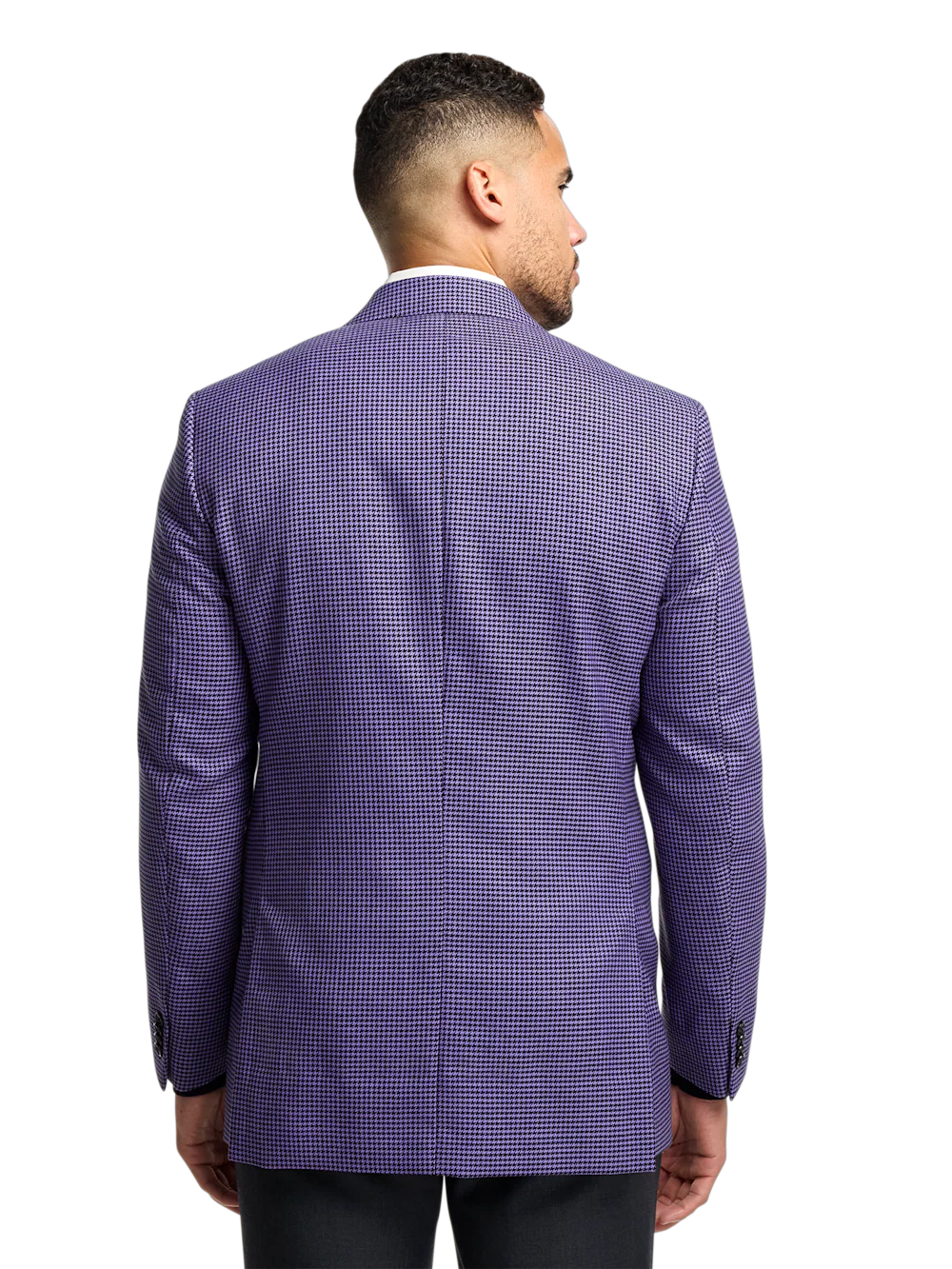 Wool Houndstooth Single Breasted Peak Lapel Sport Coat - Purple - Image 8