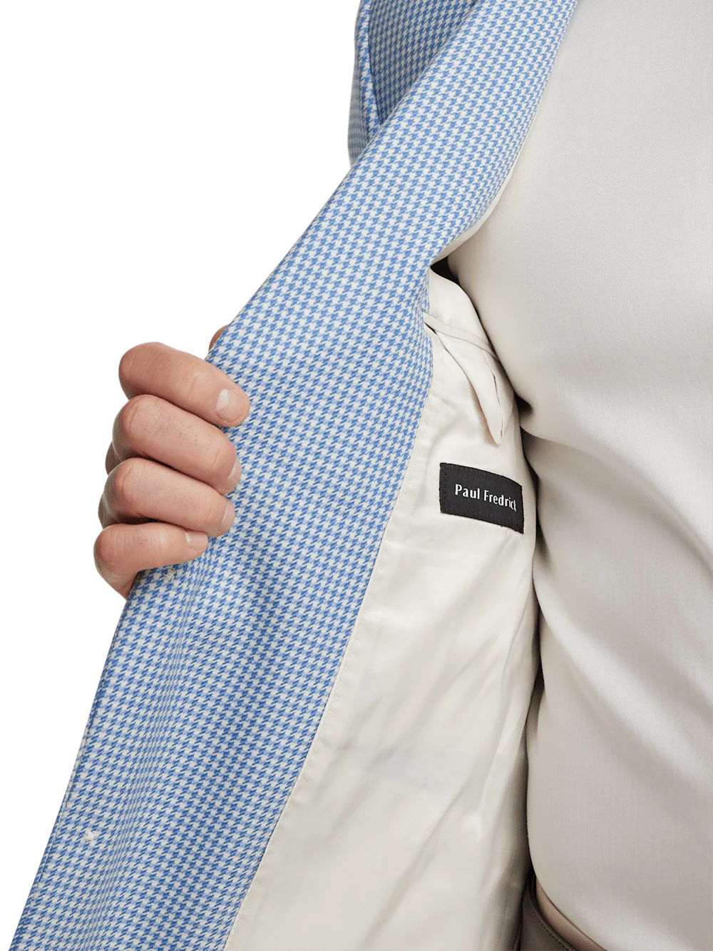 Wool Houndstooth Single Breasted Peak Lapel Sport Coat - Ocean Blue - Image 4