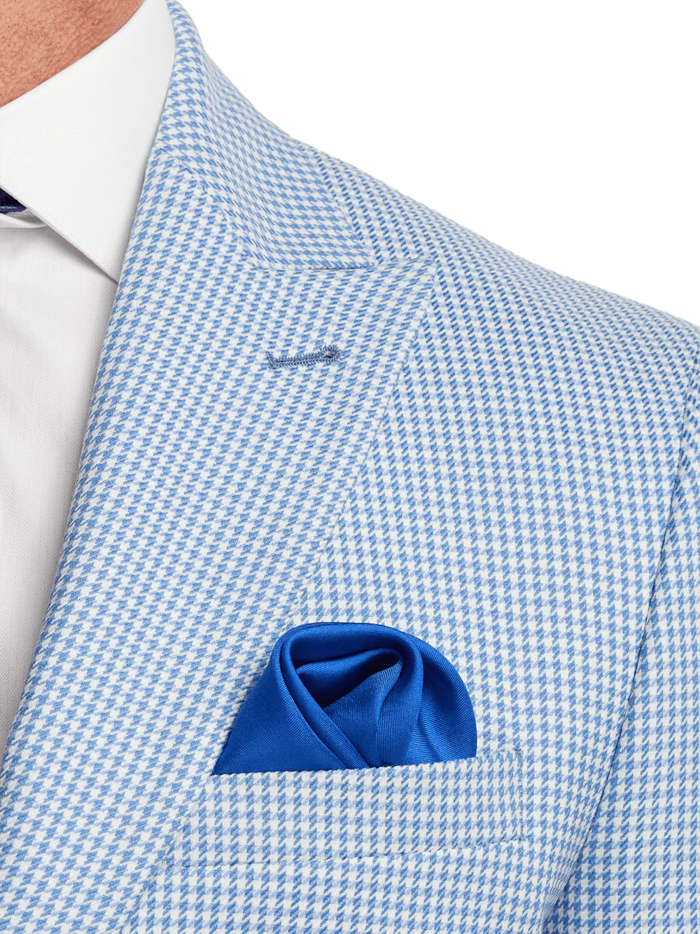 Wool Houndstooth Single Breasted Peak Lapel Sport Coat - Ocean Blue - Image 6