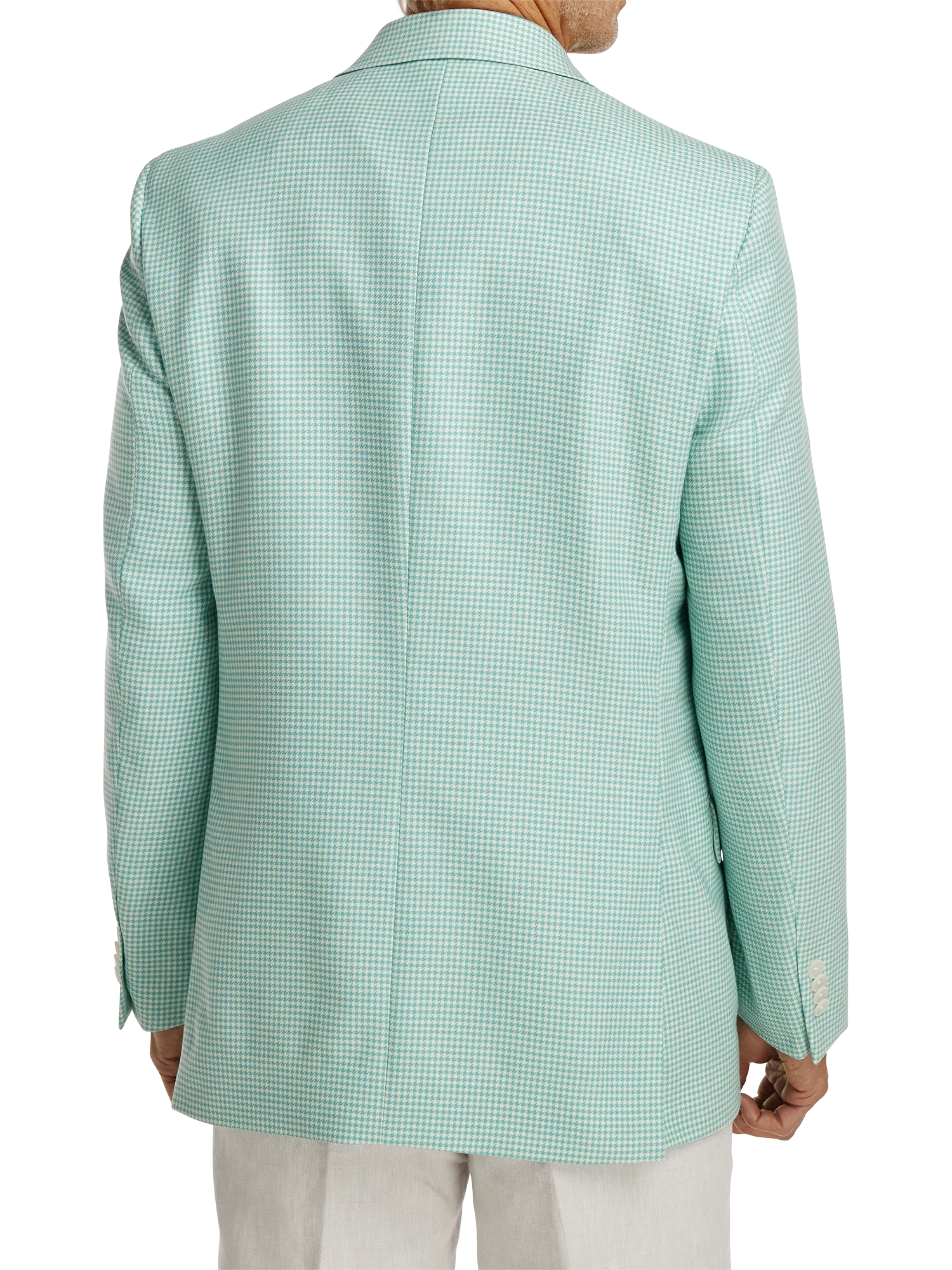Wool Houndstooth Single Breasted Peak Lapel Sport Coat - Aqua - Image 2