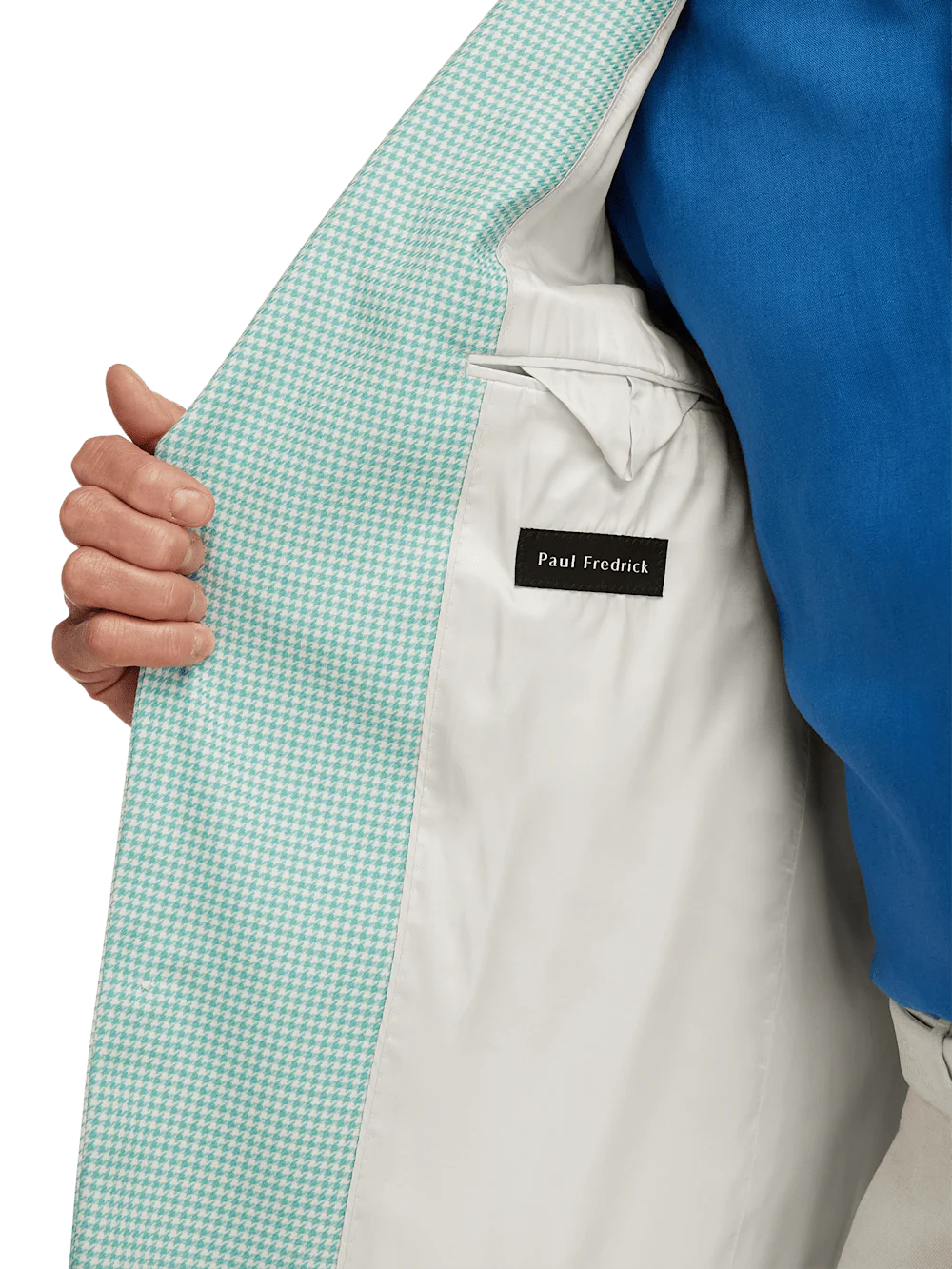 Wool Houndstooth Single Breasted Peak Lapel Sport Coat - Aqua - Image 4