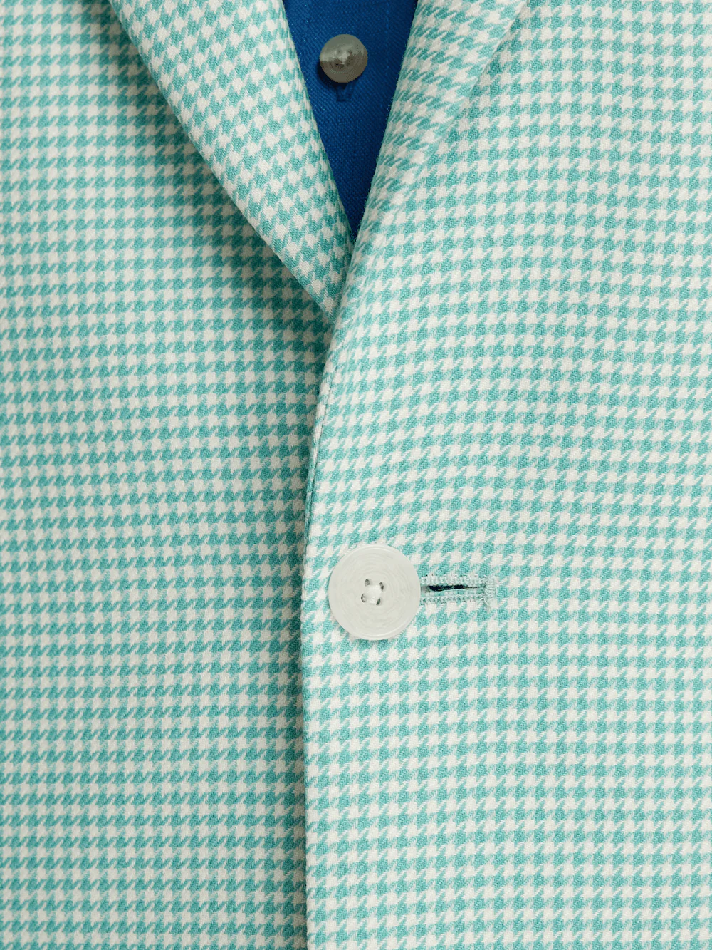 Wool Houndstooth Single Breasted Peak Lapel Sport Coat - Aqua - Image 5