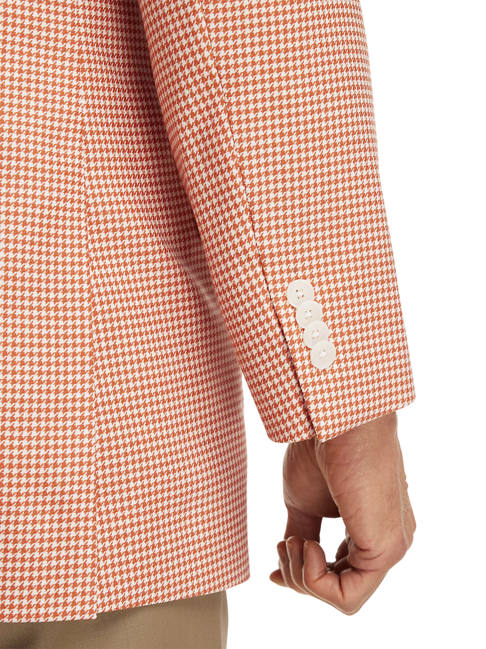 Wool Houndstooth Single Breasted Peak Lapel Sport Coat - Melon - Image 3