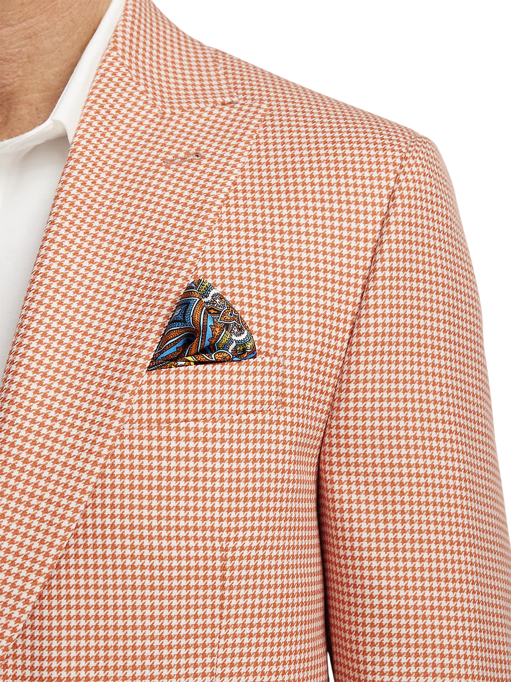 Wool Houndstooth Single Breasted Peak Lapel Sport Coat - Melon - Image 6