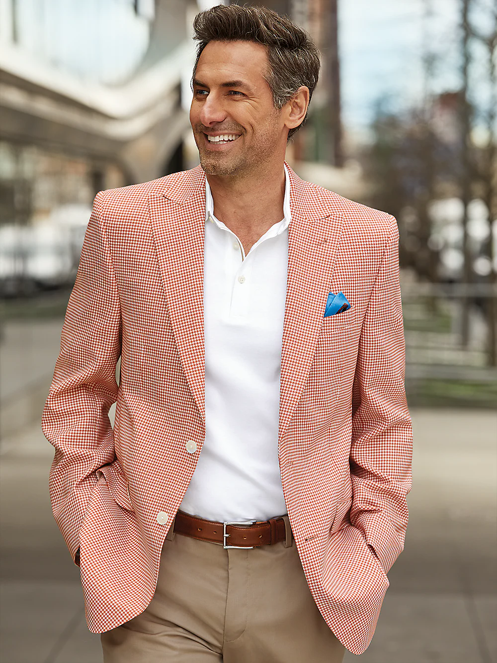 Wool Houndstooth Single Breasted Peak Lapel Sport Coat - Melon - Image 8