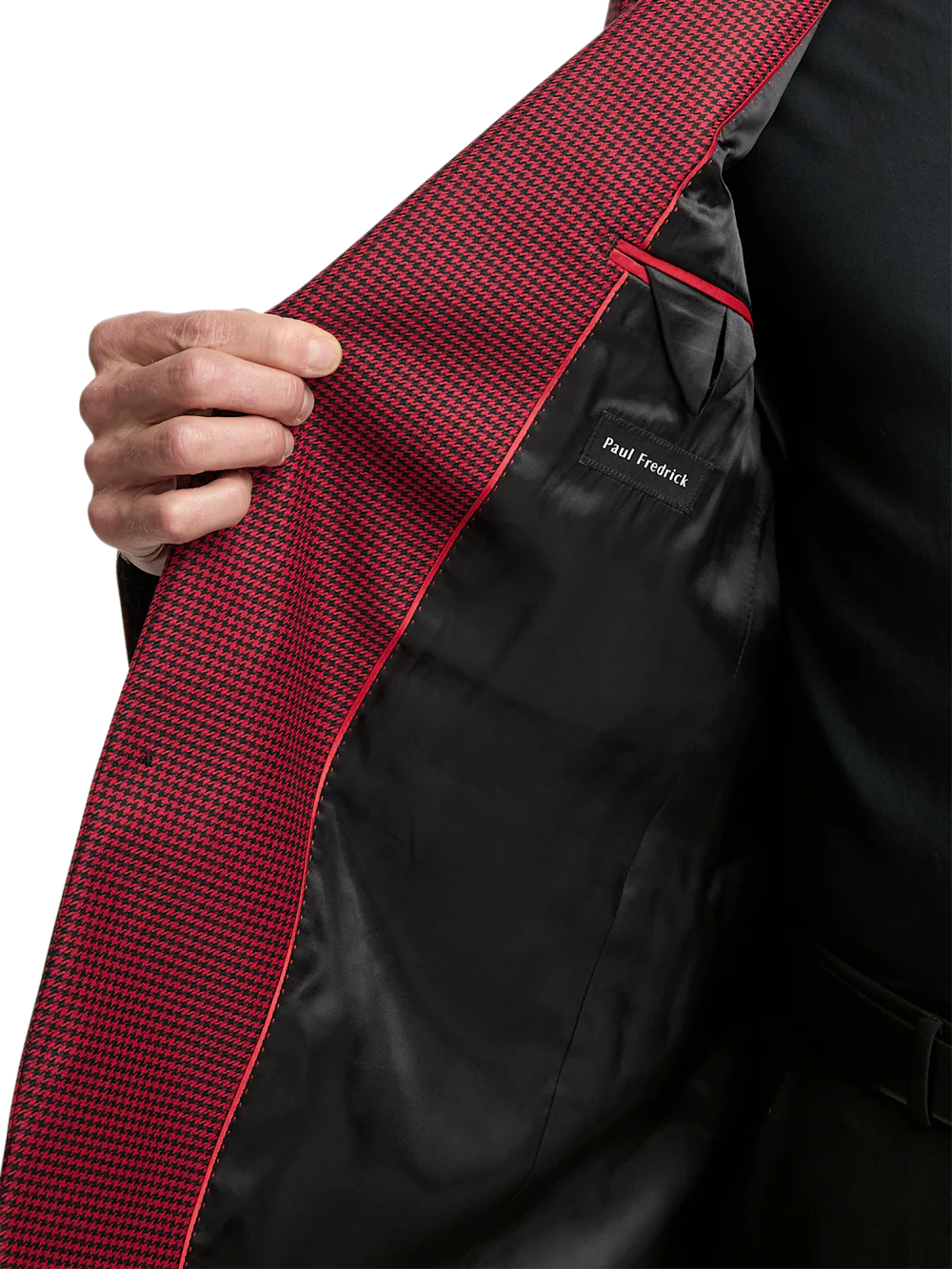 Wool Houndstooth Single Breasted Peak Lapel Sport Coat - Black/red - Image 5