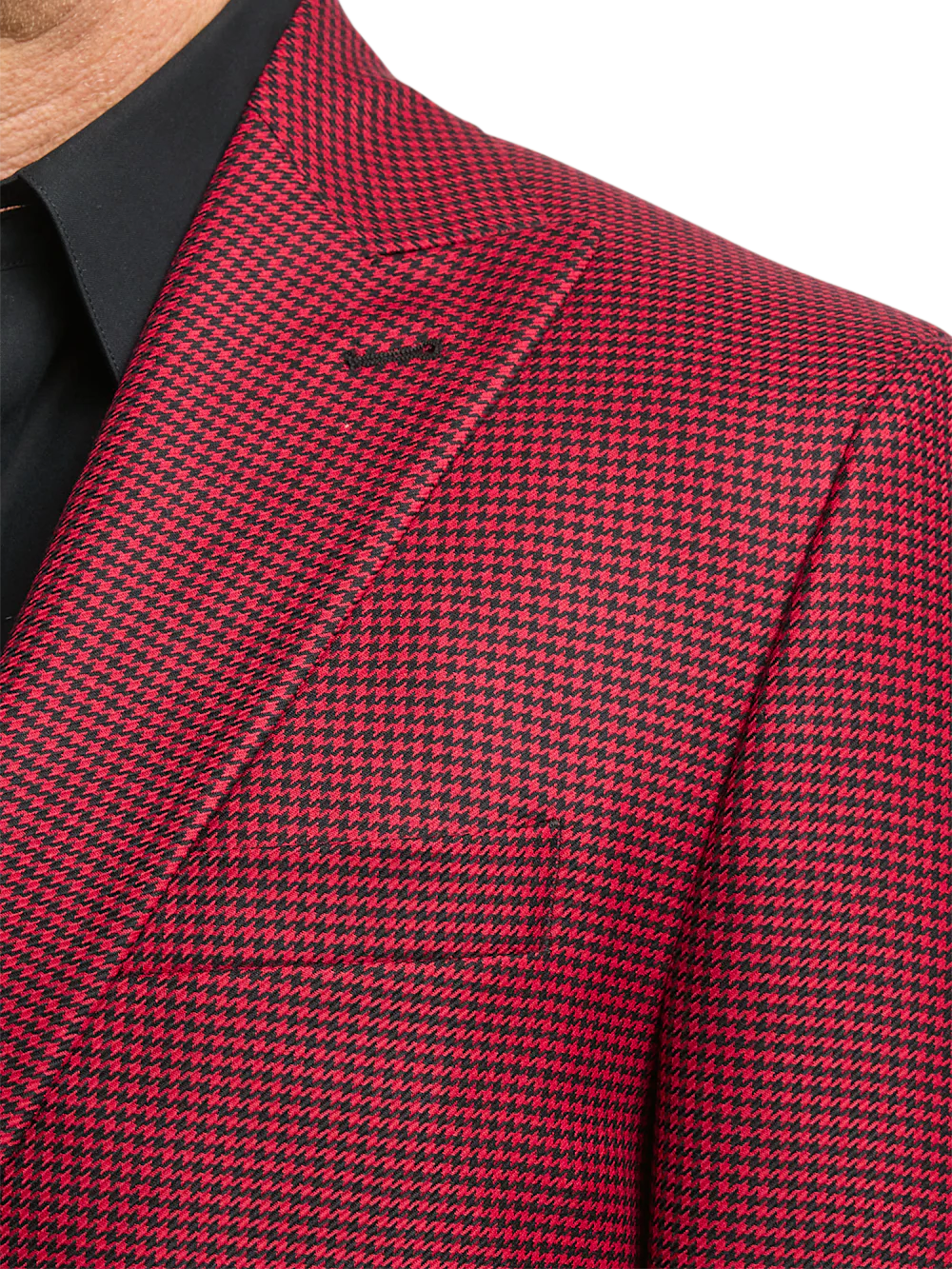 Wool Houndstooth Single Breasted Peak Lapel Sport Coat - Black/red - Image 7