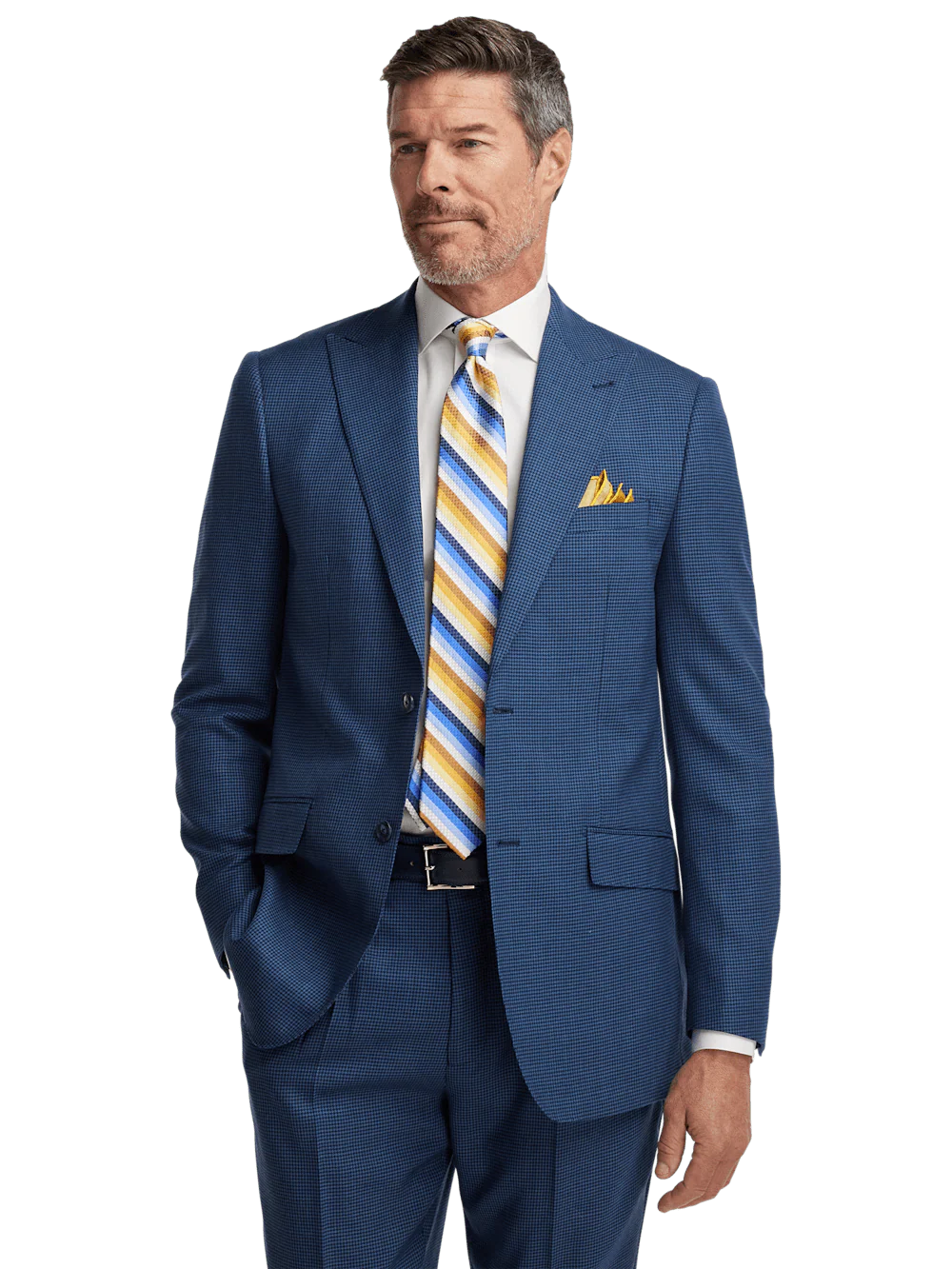 Wool Houndstooth Single Breasted Peak Lapel Suit Jacket - Blue - Image 2