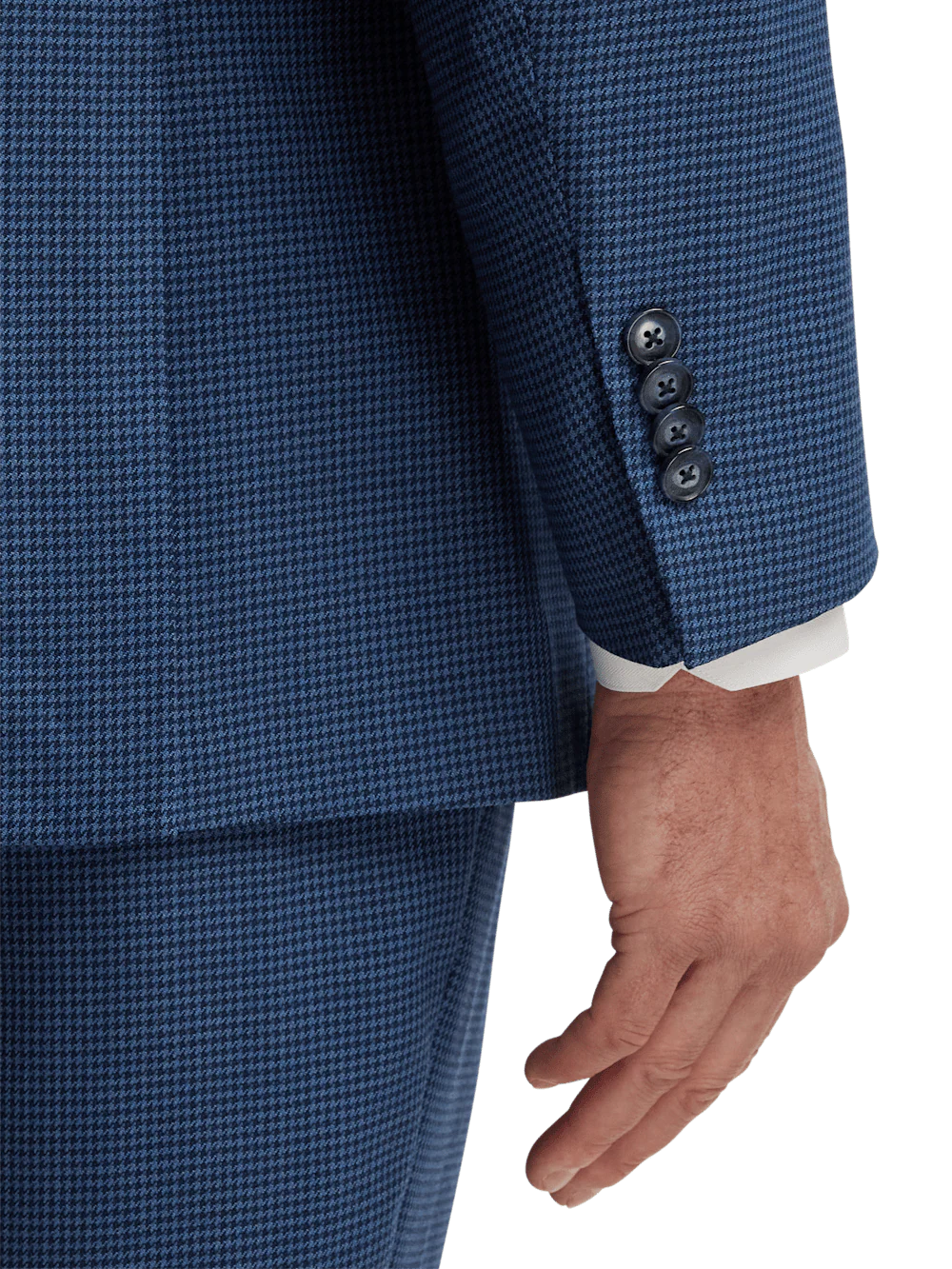 Wool Houndstooth Single Breasted Peak Lapel Suit Jacket - Blue - Image 3