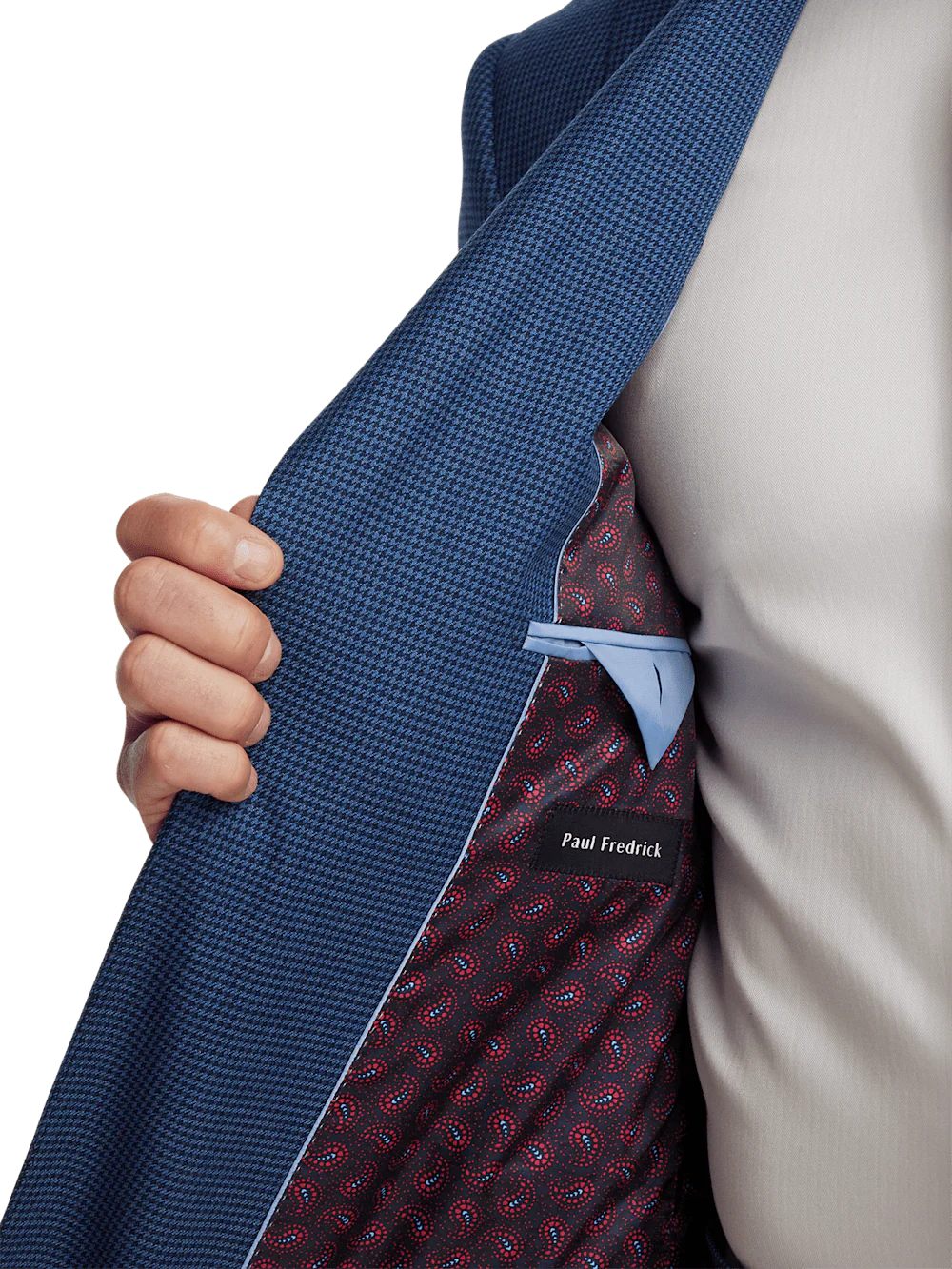 Wool Houndstooth Single Breasted Peak Lapel Suit Jacket - Blue - Image 4