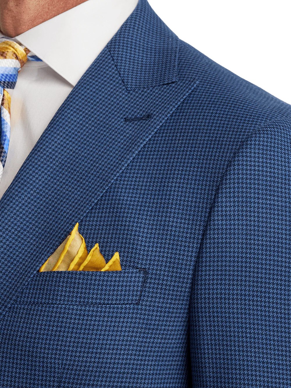 Wool Houndstooth Single Breasted Peak Lapel Suit Jacket - Blue - Image 6