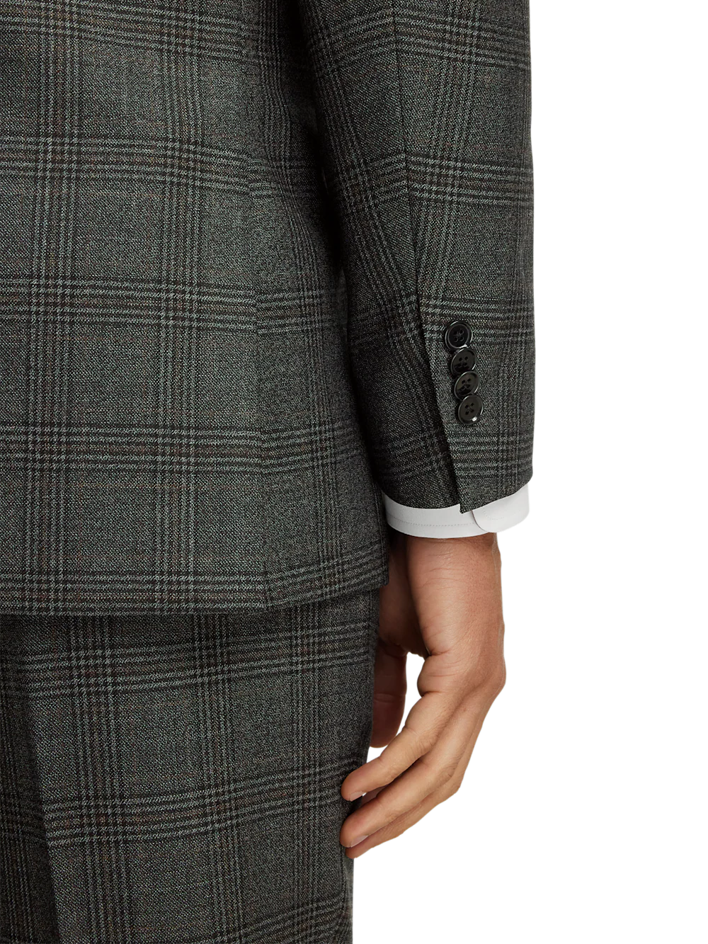 Wool Plaid Double Breasted Peak Lapel Suit Jacket - Charcoal - Image 3