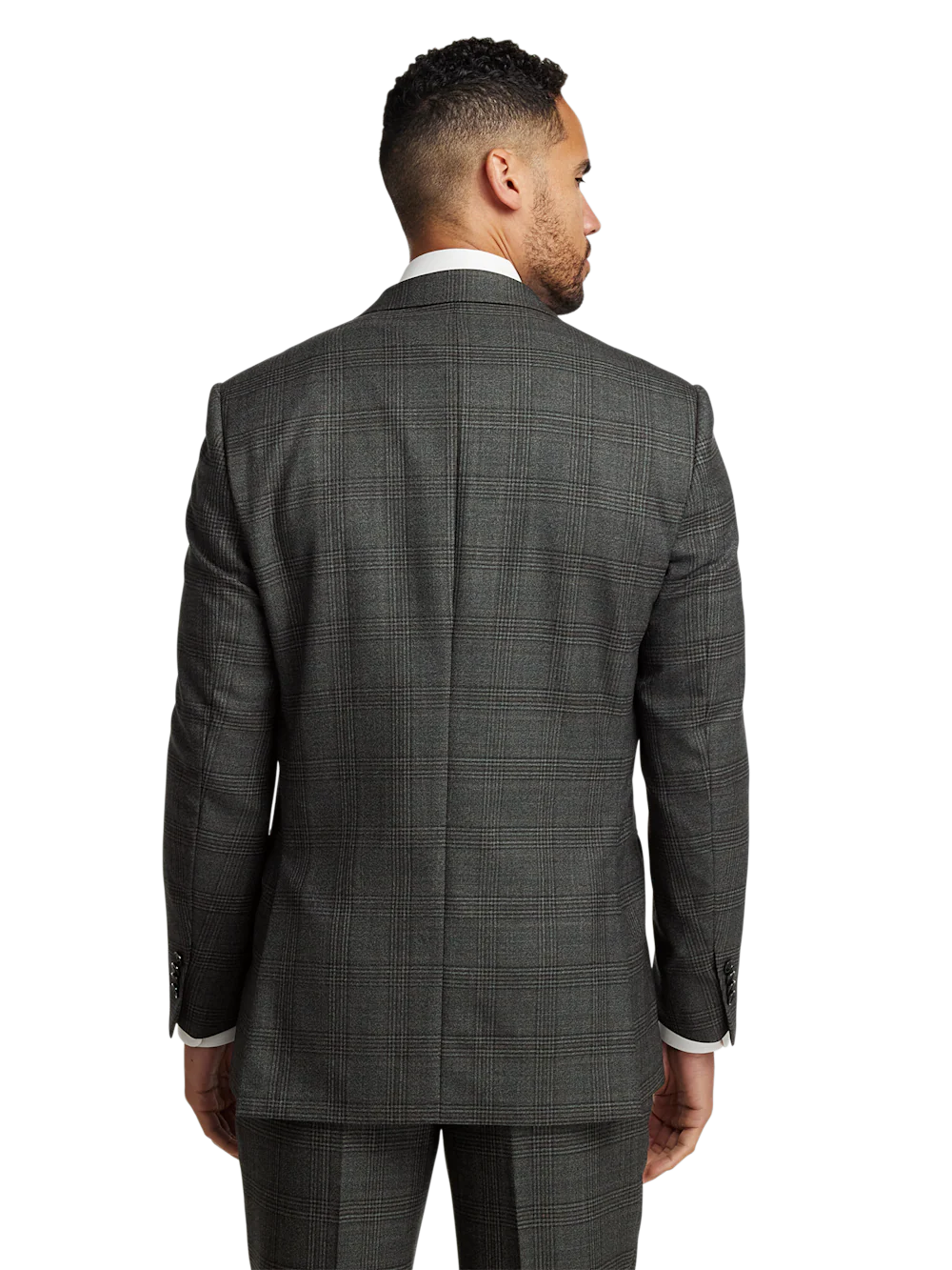 Wool Plaid Double Breasted Peak Lapel Suit Jacket - Charcoal - Image 7