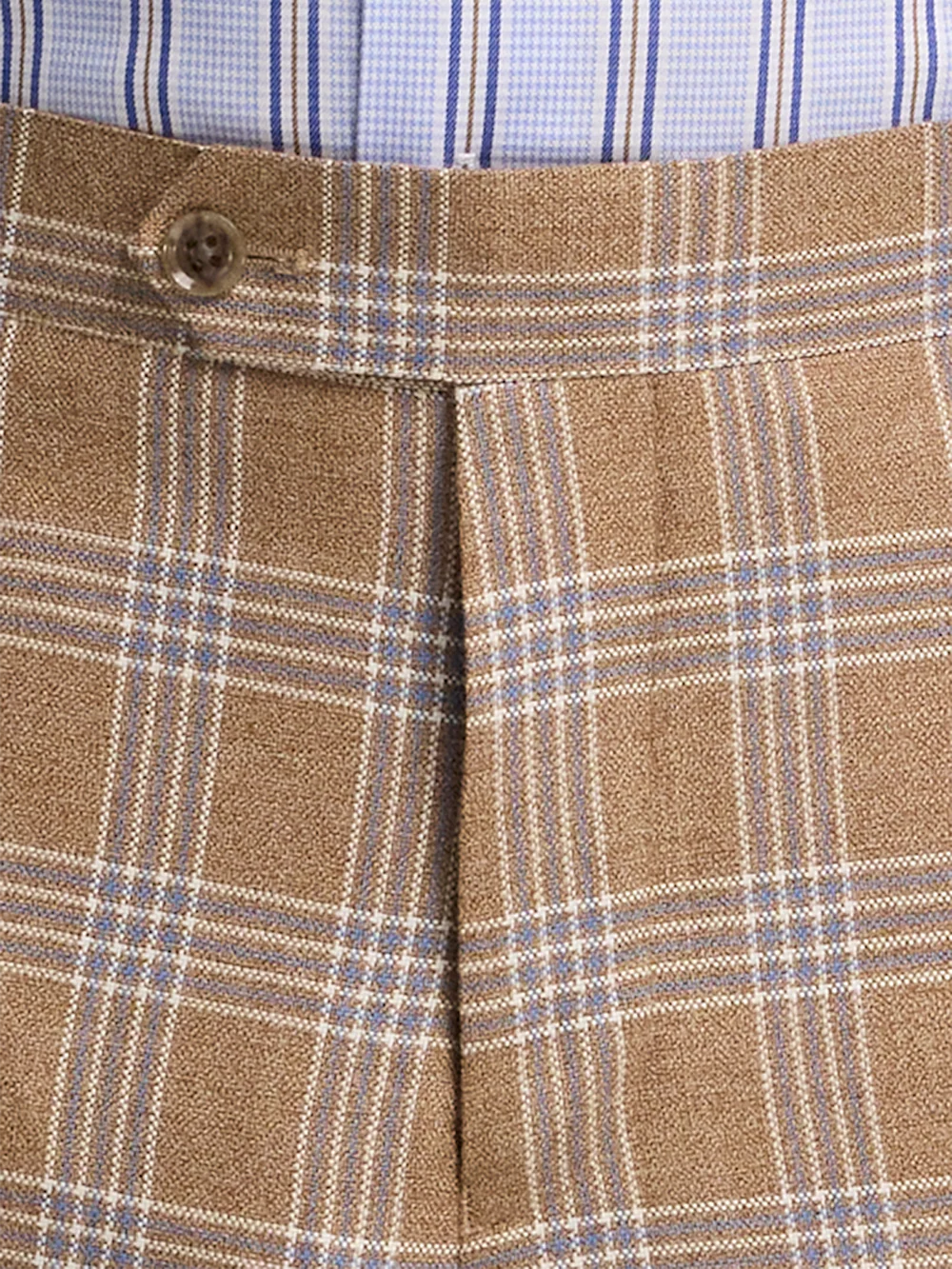 Wool Plaid Flat Front Suit Pant - Brown - Image 4