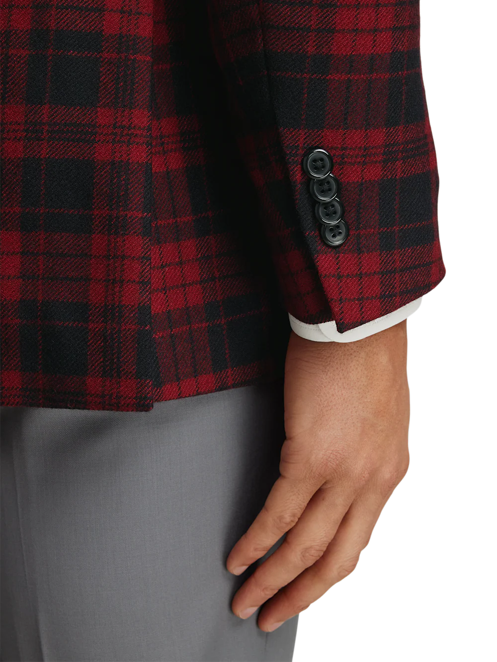 Wool Plaid Single Breasted Notch Lapel Sport Coat - Black/red - Image 3