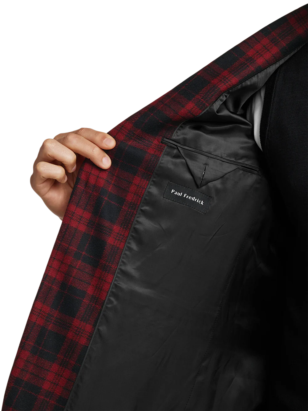 Wool Plaid Single Breasted Notch Lapel Sport Coat - Black/red - Image 4