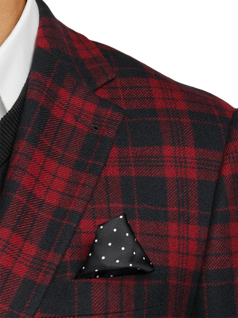 Wool Plaid Single Breasted Notch Lapel Sport Coat - Black/red - Image 6