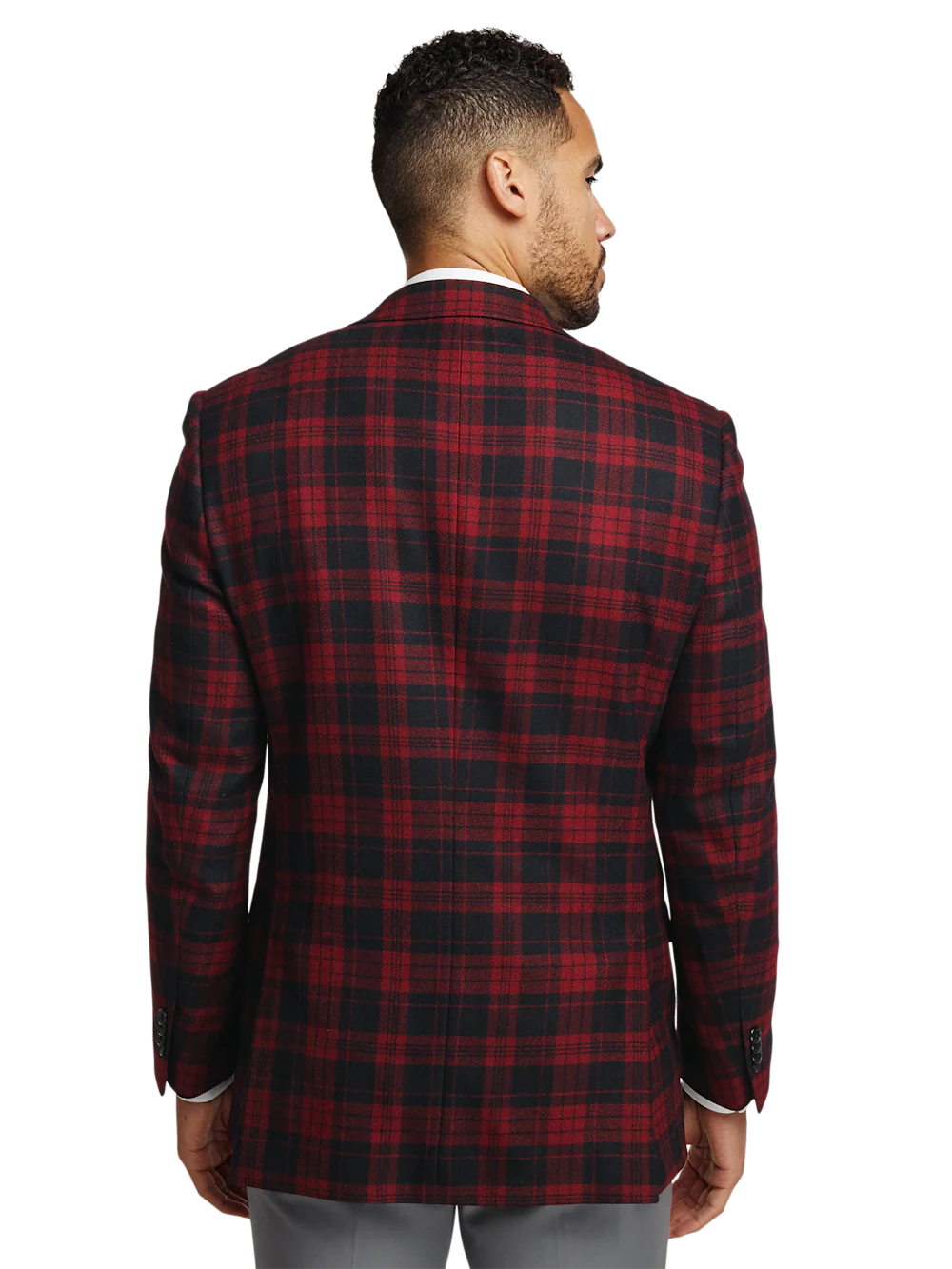 Wool Plaid Single Breasted Notch Lapel Sport Coat - Black/red - Image 7