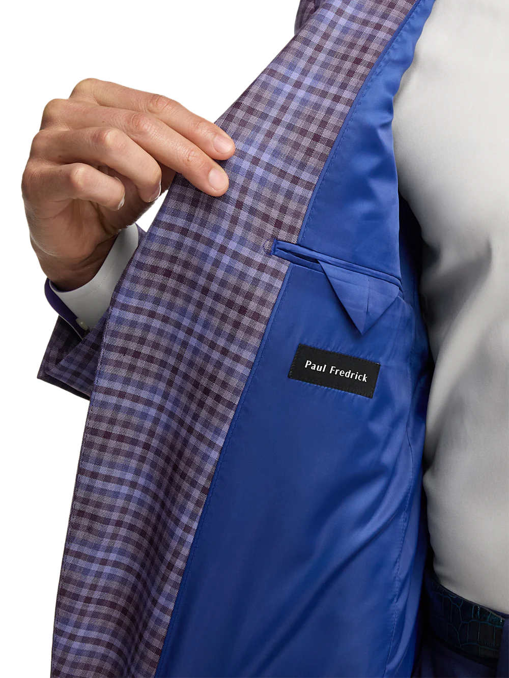 Wool Plaid Single Breasted Notch Lapel Sport Coat - Purple - Image 4