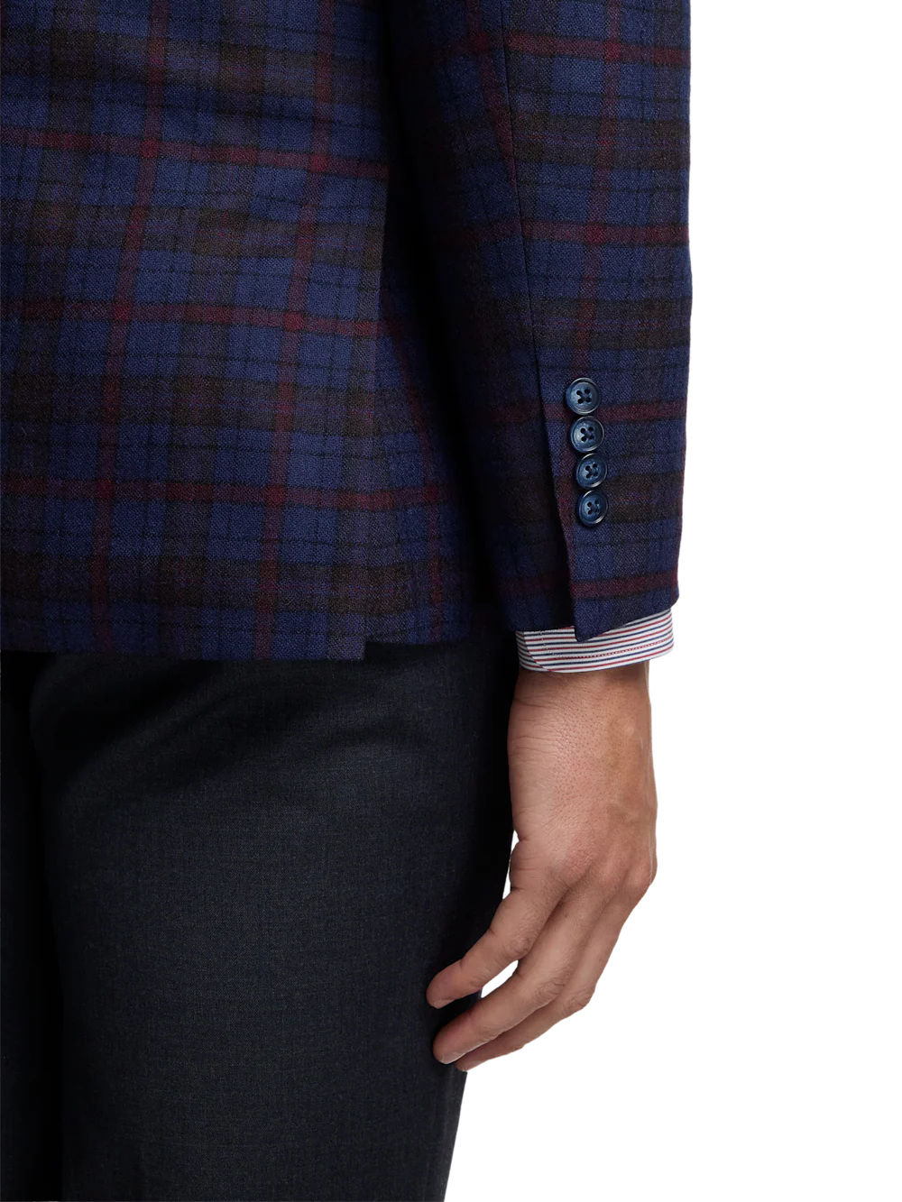 Wool Plaid Single Breasted Notch Lapel Sport Coat - Blue/burgundy - Image 4