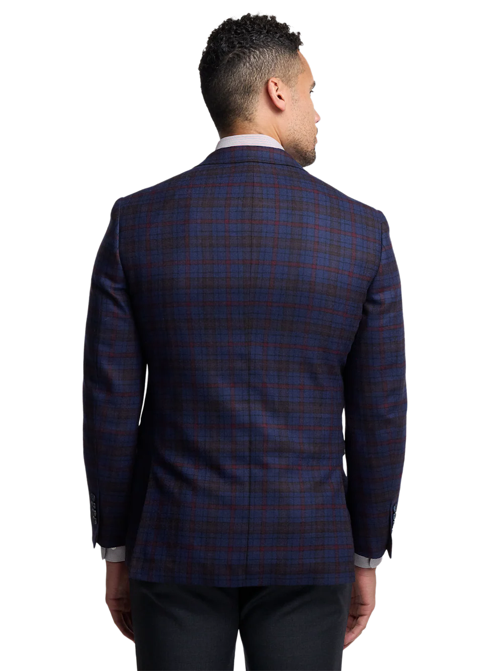 Wool Plaid Single Breasted Notch Lapel Sport Coat - Blue/burgundy - Image 8