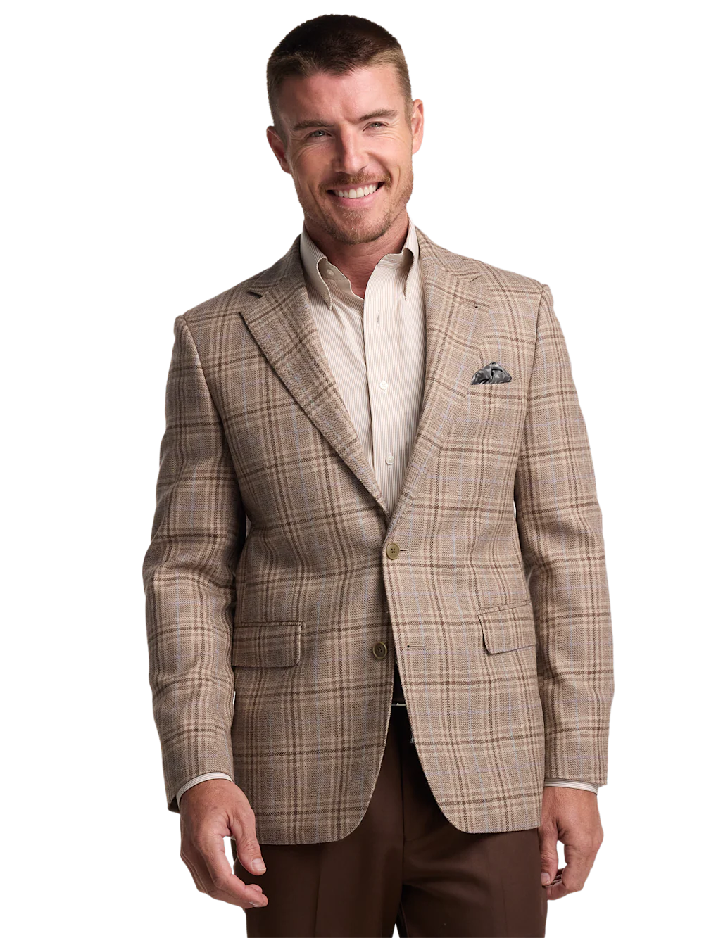 Wool Plaid Single Breasted Notch Lapel Sport Coat - Tan - Image 2